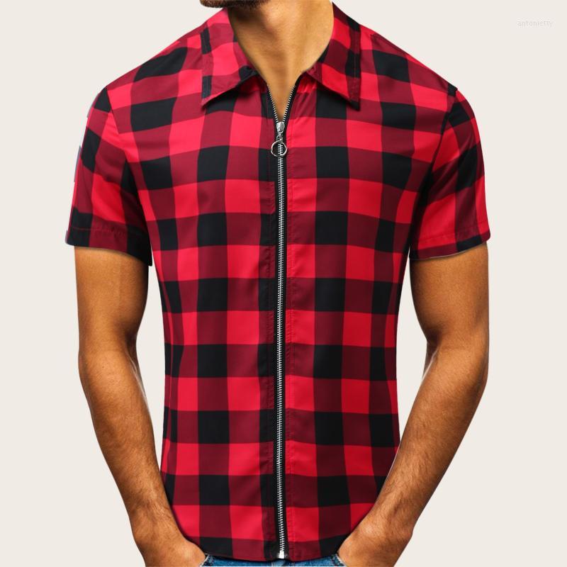 Men's Polos Classic Plaid Shirts Men Fashion Turn-down Collar Zipper Shirt Summer Short Sleeve Cardigan Streetwear Casual Blouse Male Tops, Green
Men's Polos Classic Plaid Shirts Men Fashion Turn-down Collar Zipper Shirt Summer Short Sleeve Cardigan Streetwear Casual Blouse Male Tops, Green