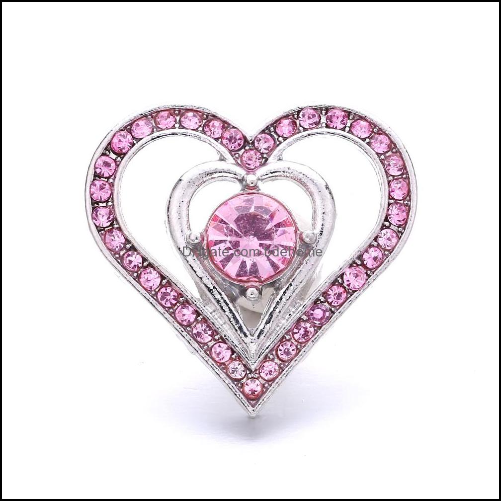 Clasps Hooks Noosa Hollow Heart Ginger Snap Button Jewelry Findings Crystal Chunks Charms 18Mm Metal Lover Snaps Buttons Factory Supp Dheq4
