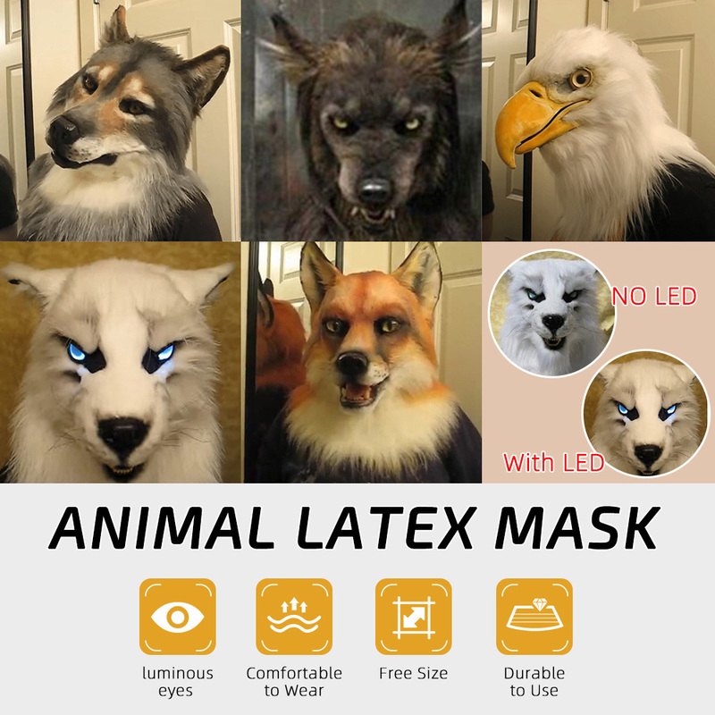 Party Masks Cosmask Animal Head Panda Tiger Husky Orangutan Artificial Fur for Halloween Costumes Cosplay 220826