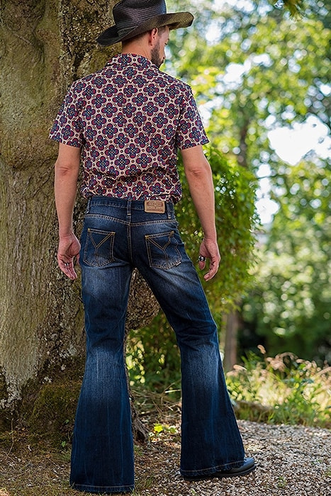 Men's Jeans Men Flared baggy Jeans Bootcut Leg Pants Distressed Patchwork Jeans Punk Stlye Bell Bottom Denim Trousers 220827