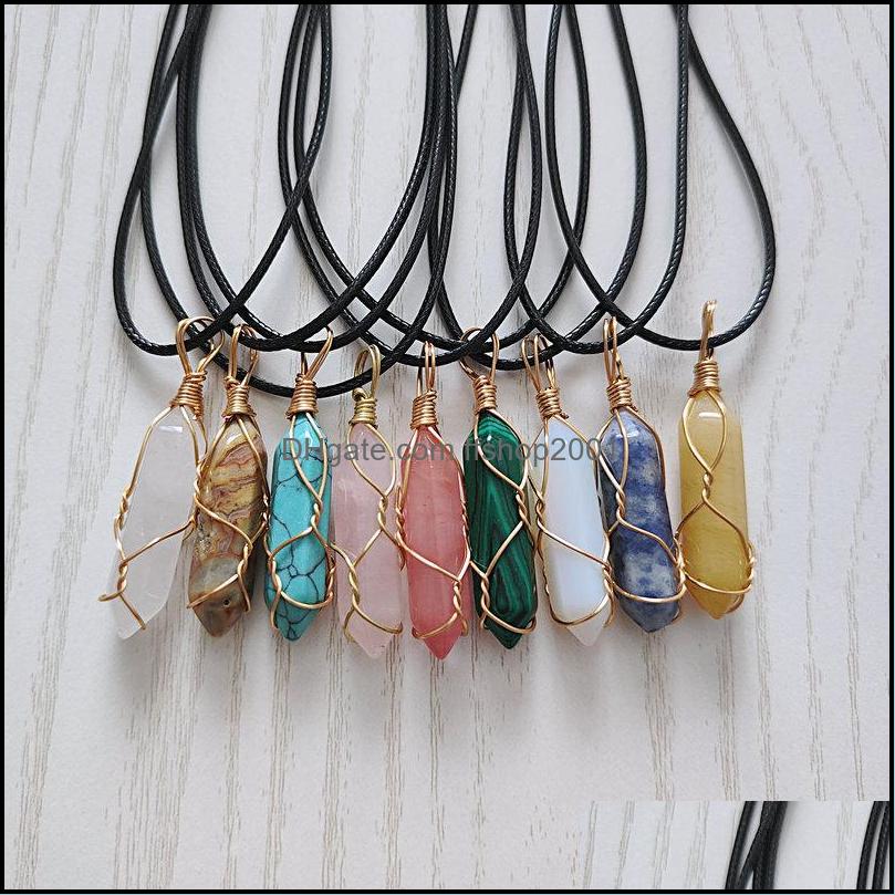 Pendant Necklaces Natural Crystal Stone Wire Wrap Hexagonal Amethyst Quartz Necklace Pendum Chakra Pendo Drop Delivery Jewelry Pe Dhmcq