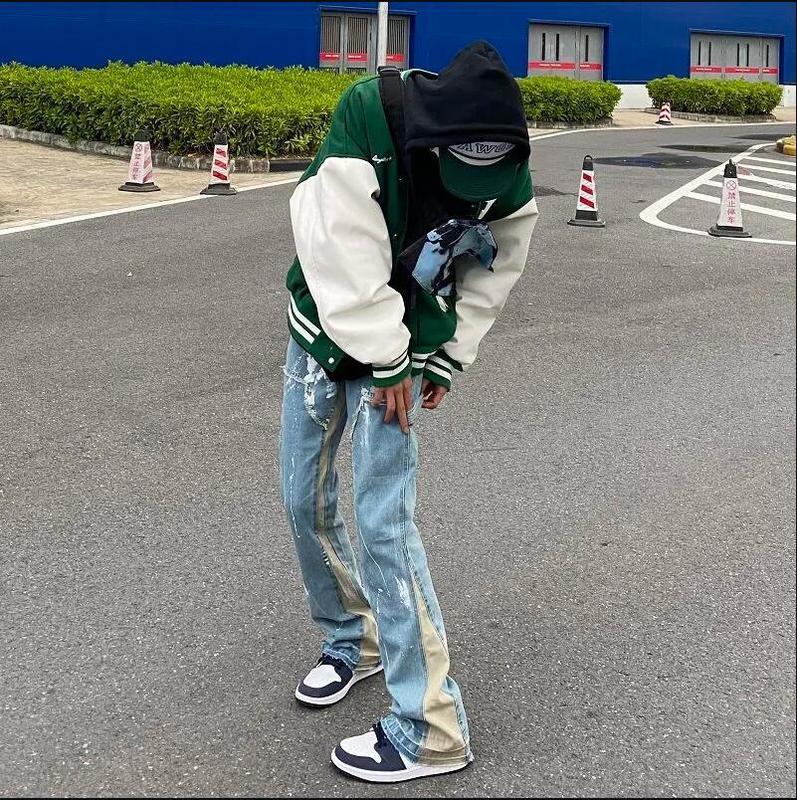 Men's Jeans GODLIKEU Color Block Painted Streetwear Jeans Men Loose Casual Denim Trousers Hip Hop Harajuku Desinger Pants 220827