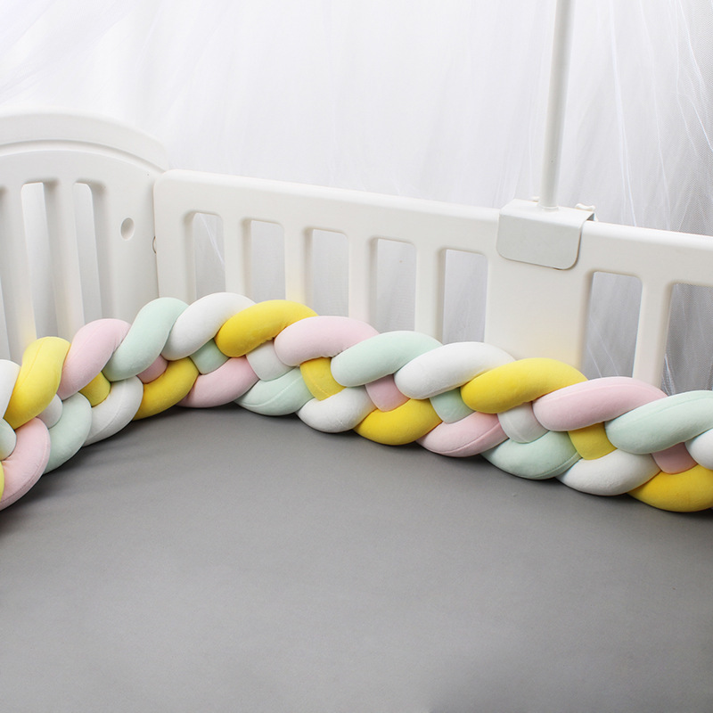 Bed Rails 4 Strands Baby Crib Braid Bumper Cot Side Protector Infant Bebe Bedding Set For Baby Girls Boys Braid Knot Pillow Cushion Decor 220827
