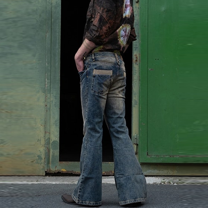 Men's Jeans Men Flared baggy Jeans Bootcut Leg Pants Distressed Patchwork Jeans Punk Stlye Bell Bottom Denim Trousers 220827