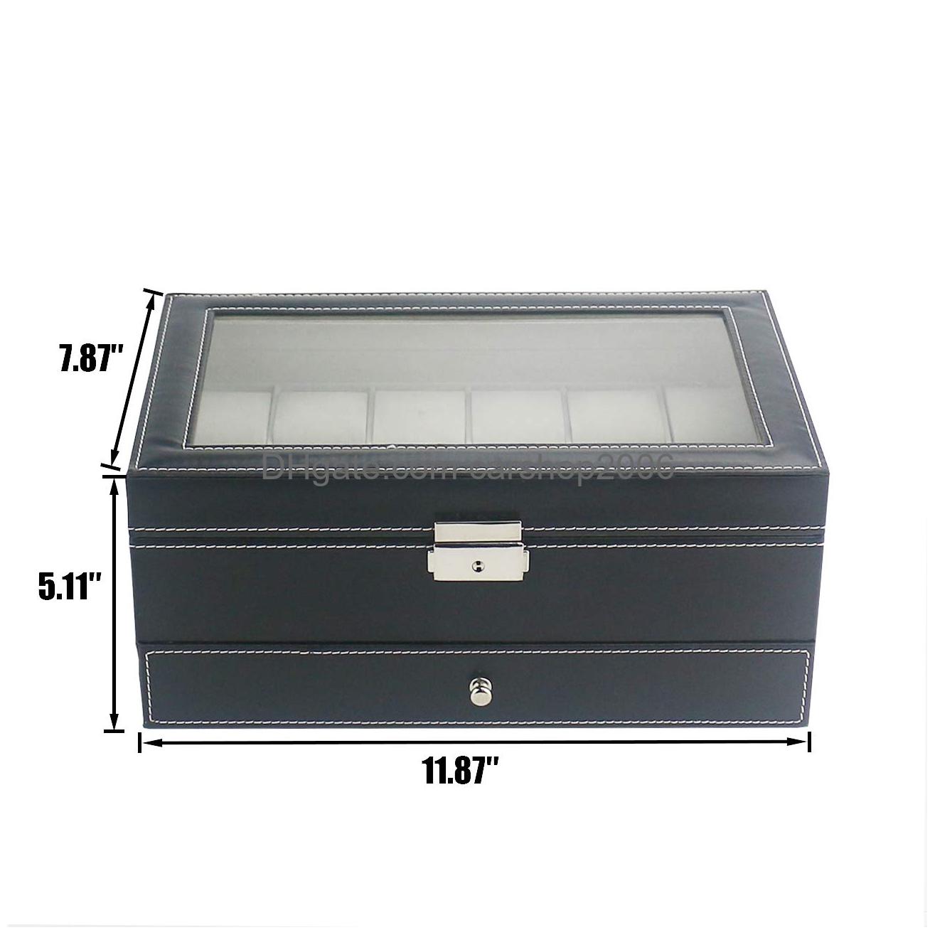 Jewelry Boxes Ogrmar 12 Slot Pu Leather Lockable Watch Storage Men Women Display Der Case 2tier Organizer Showcase With Glass Lid