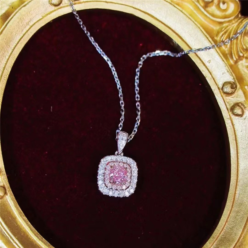 Choucong Brand Square Pendant Luxury Jewelry 925 Sterling Silver Pink Sapphire CZ Diamond Gemstoes Party Women Wedding Clavicle Necklace For Lover Gif