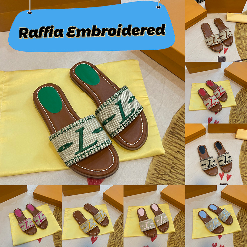 Newest designer sandals women slipper Raffia Embroidered Flat Mules with box Red Black Brown Fuchsia Pine Green Indoor Outdoor fashion summer slide womens slippers, Double box
Newest designer sandals women slipper Raffia Embroidered Flat Mules with box Red Black Brown Fuchsia Pine Green Indoor Outdoor fashion summer slide womens slippers, Double box