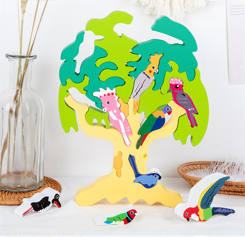 Wholesale 3D Solid jigsaw Puzzle Folding Music Teaching Aids DIY Assembly Intelligence Development Kids Bird Tree Wooden Toy Model Gifts
