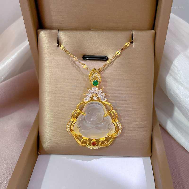Pendant Necklaces Bling Pink White Buddha Necklace For Women Luxury Engagement Wedding Buddah Female Gifts