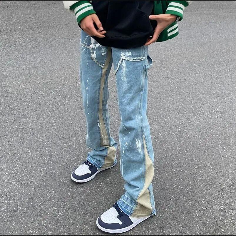 Men's Jeans GODLIKEU Color Block Painted Streetwear Jeans Men Loose Casual Denim Trousers Hip Hop Harajuku Desinger Pants 220827