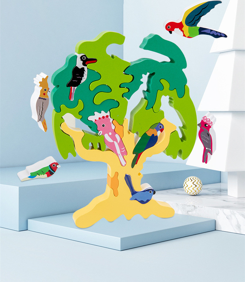 Wholesale 3D Solid jigsaw Puzzle Folding Music Teaching Aids DIY Assembly Intelligence Development Kids Bird Tree Wooden Toy Model Gifts