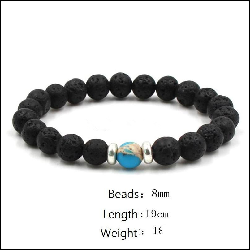 Charm Bracelets 10 Colors Natural Black Lava Stone Beads Elastic Bracelet Essential Oil Diffuser Volcanic Rock Beaded Hand Strings Dr Dhwqv