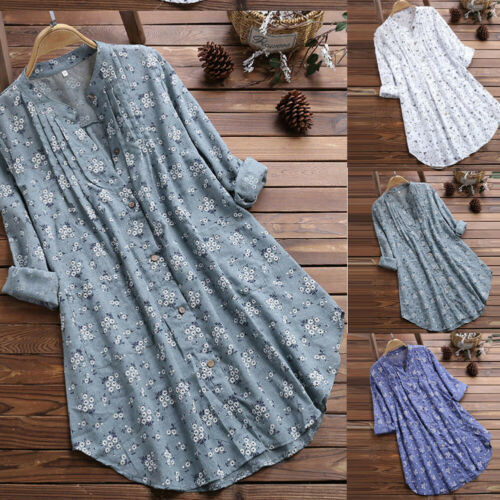 Women's Blouses Shirts Plus Size Boho Shirts Women Long Sleeve Floral Print Kaftan Baggy Long Blouse Tops Beach Casual Tunic Shirt 3XL 220826