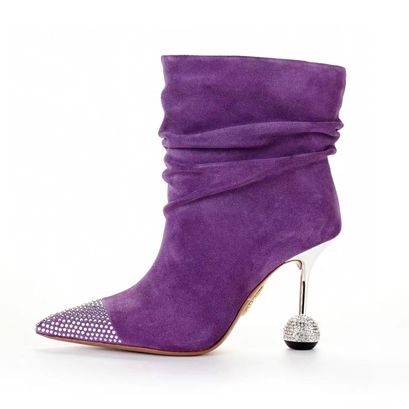 Aquazzura pointed thin high-heeled short boots mule crystal diamond ball metal heel 9cm luxury pleated anti velvet leather designer lady fashion boots, Khaki
Aquazzura pointed thin high-heeled short boots mule crystal diamond ball metal heel 9cm luxury pleated anti velvet leather designer lady fashion boots, Khaki