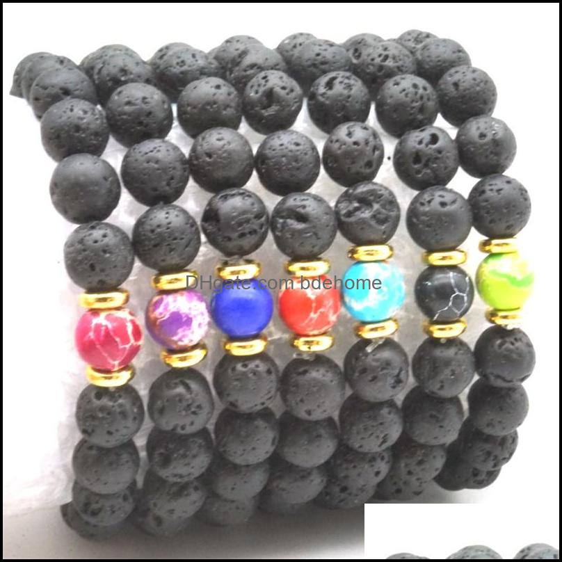 Charm Bracelets 10 Colors Natural Black Lava Stone Beads Elastic Bracelet Essential Oil Diffuser Volcanic Rock Beaded Hand Strings Dr Dhwqv