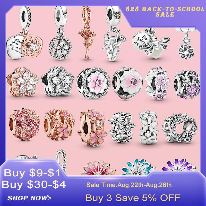 S925 Silver fit Charm Bracelet bead Sparkg Snowflake Rose wer Bee Clip charmes ciondoli DIY Fine Beads Jewelry