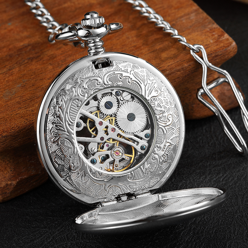 Pocket Watches Vintage 2 Sides Open Case Mechanical Mens Double Face Roman Dial Clock Hand Wind With FOB Chain Gift 220826