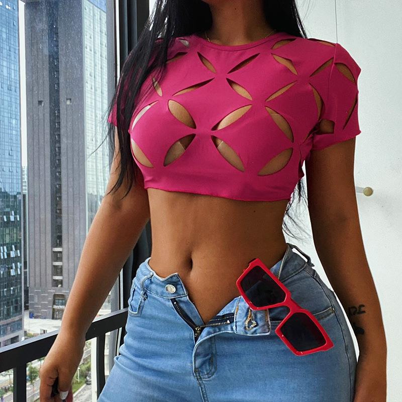 Sexy Cut Out Tee Crop Top Women Summer Short Sleeve O Neck Tees Beach T Shirts Party, Rose red
Sexy Cut Out Tee Crop Top Women Summer Short Sleeve O Neck Tees Beach T Shirts Party, Rose red