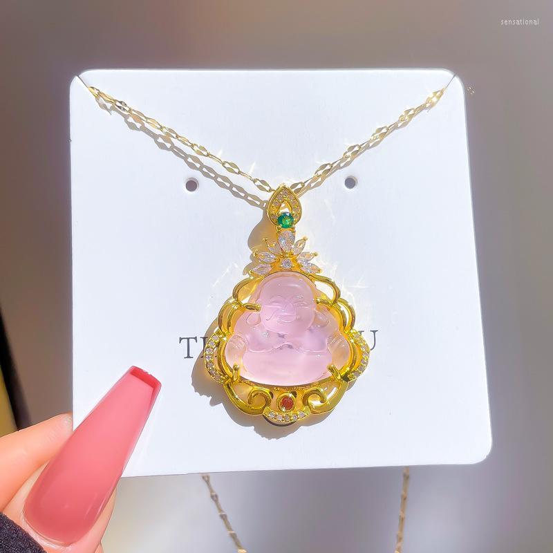 Pendant Necklaces Bling Pink White Buddha Necklace For Women Luxury Engagement Wedding Buddah Female Gifts