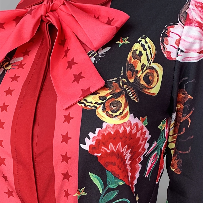 Women's Blouses Shirts Women Casual Autumn Turndown Collar Chic Chiffon Blouse Tie Neck Floral Long Sleeve Blouse Ladies Shirt 220826