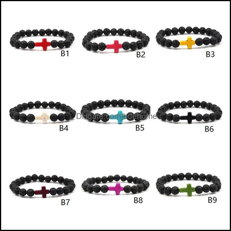 Charm Bracelets 10 Colors Natural Black Lava Stone Beads Elastic Bracelet Essential Oil Diffuser Volcanic Rock Beaded Hand Strings Dr Dhwqv