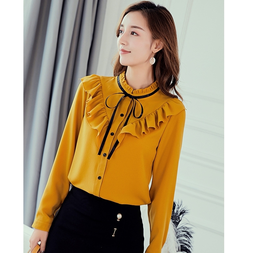 Women's Blouses Shirts Spring Autumn Women White Shirt Long Sleeve Shirts Korean Ruffles Women Streetwear Slim Chiffon Blouse Elegant Ladies Tops