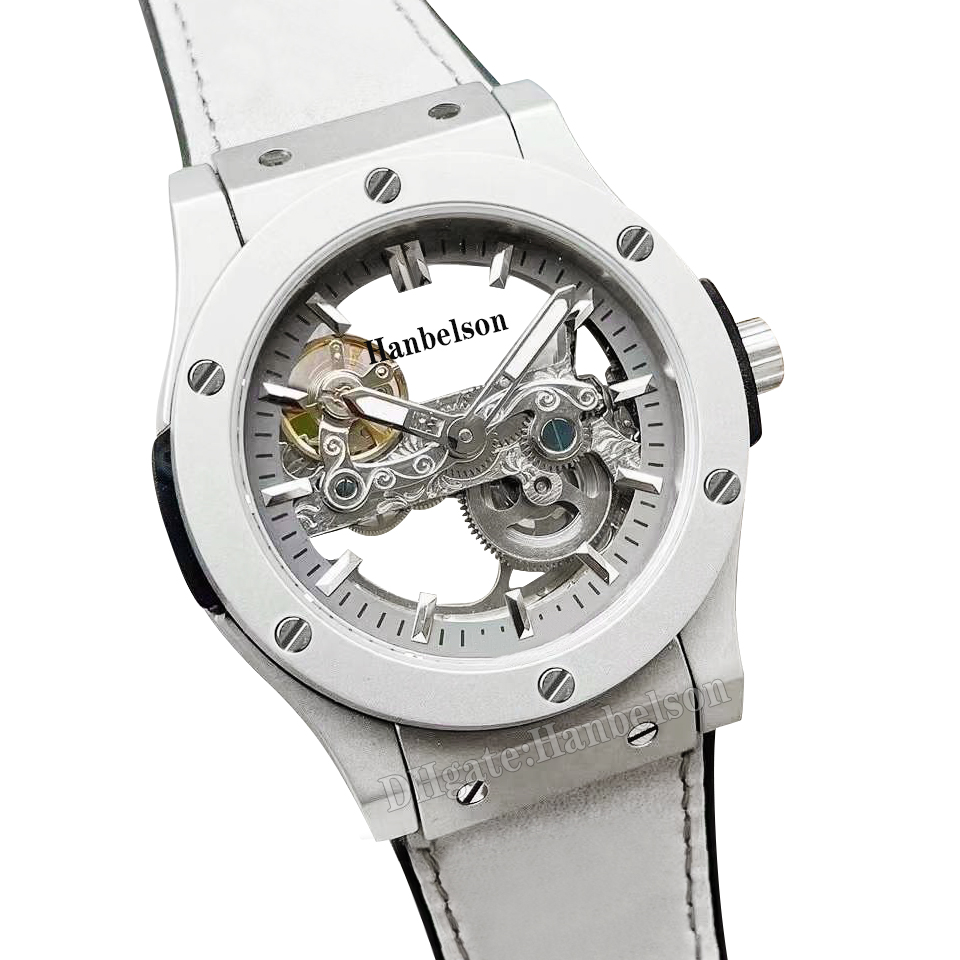 Skeleton Mens Watch Automatic movement Titanium 43MM Tourbillon Rubber strap grey Simple two hands wristwatch, Silver case white dial
Skeleton Mens Watch Automatic movement Titanium 43MM Tourbillon Rubber strap grey Simple two hands wristwatch, Silver case white dial
