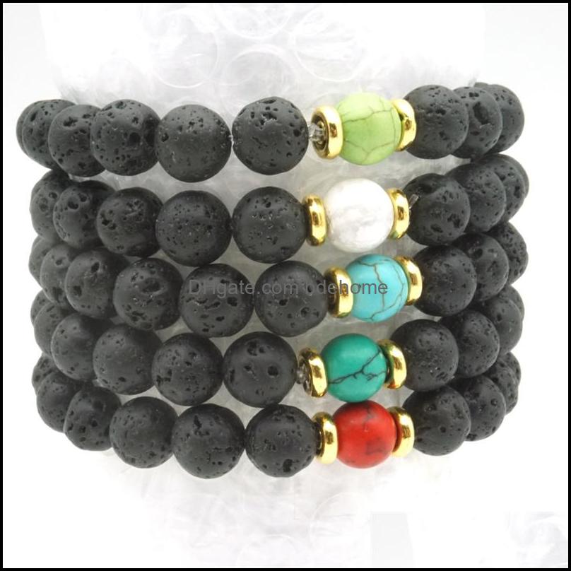Charm Bracelets 10 Colors Natural Black Lava Stone Beads Elastic Bracelet Essential Oil Diffuser Volcanic Rock Beaded Hand Strings Dr Dhwqv