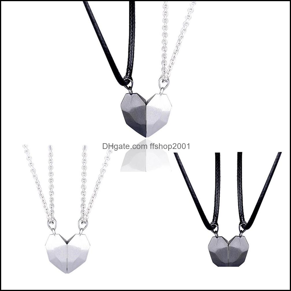 Pendant Necklaces 2Pcs Magnetic Couple Lovers Heart Distance Faceted Charm Necklace Women Valentines Day Friendship Gift Drop Deliver Dhhfu