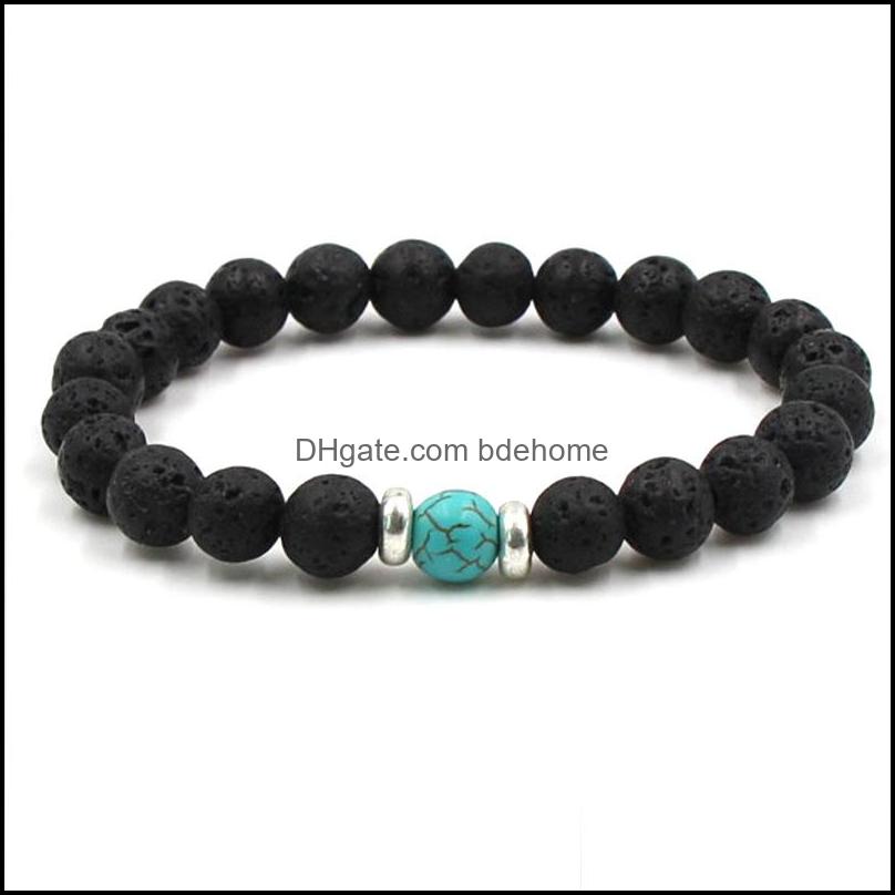 Charm Bracelets 10 Colors Natural Black Lava Stone Beads Elastic Bracelet Essential Oil Diffuser Volcanic Rock Beaded Hand Strings Dr Dhwqv