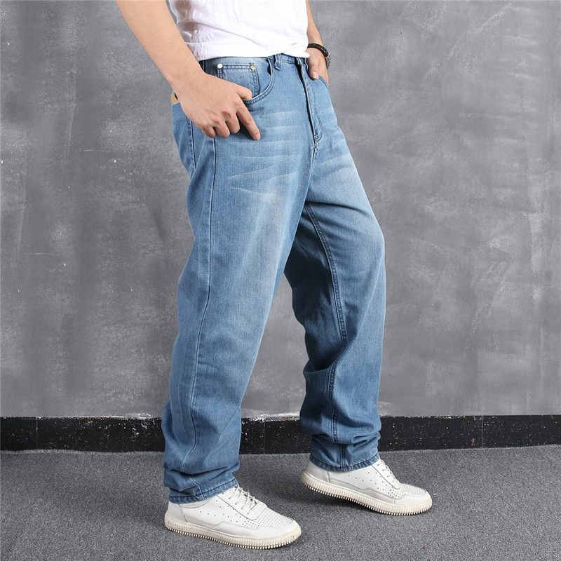 Men's Jeans Light Blue Men's Jeans Pants Plus Size Baggy Hip Hop Loose Skateboard Denim Jean Trousers Streetwear Plain Solid Jeans For Men 2