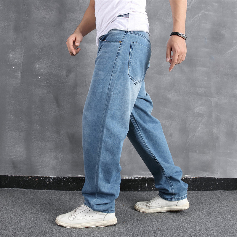 Men's Jeans Light Blue Men's Jeans Pants Plus Size Baggy Hip Hop Loose Skateboard Denim Jean Trousers Streetwear Plain Solid Jeans For Men 2