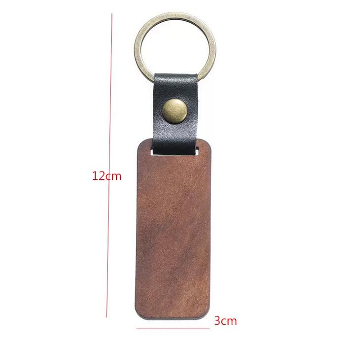 DIY Wooden Keychain Blank Carved Leather Wood Keychain Pendant Luggage Decorative Heart Round Key Chain Keyring