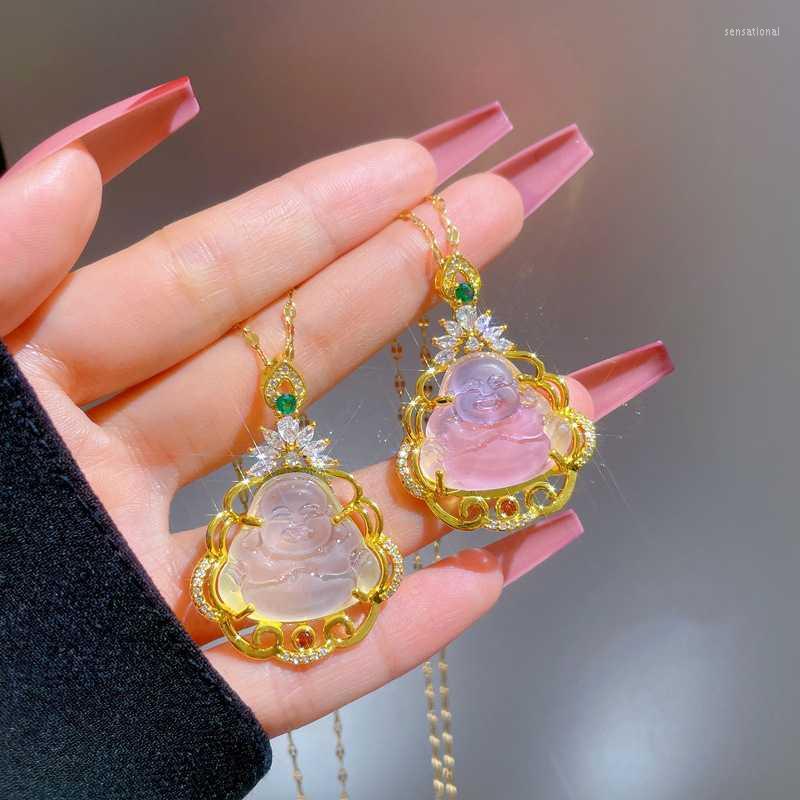 Pendant Necklaces Bling Pink White Buddha Necklace For Women Luxury Engagement Wedding Buddah Female Gifts