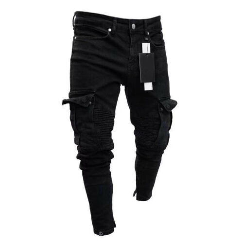 Men's Jeans Men Biker Ripped Long Denim Trousers Skinny Jeans Pants Destroyed StretchyBlack Pants 220827