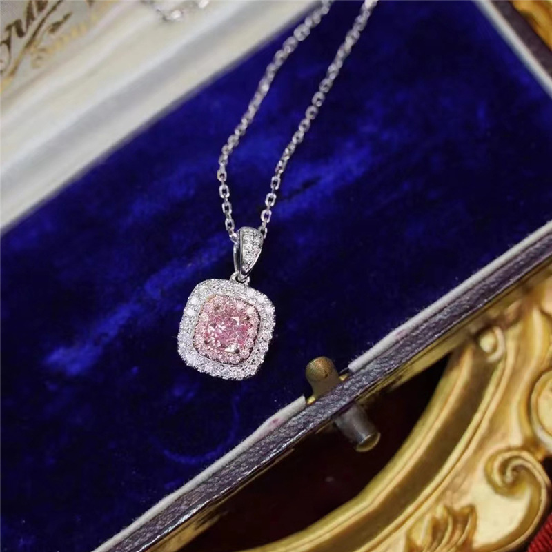 Choucong Brand Square Pendant Luxury Jewelry 925 Sterling Silver Pink Sapphire CZ Diamond Gemstoes Party Women Wedding Clavicle Necklace For Lover Gif