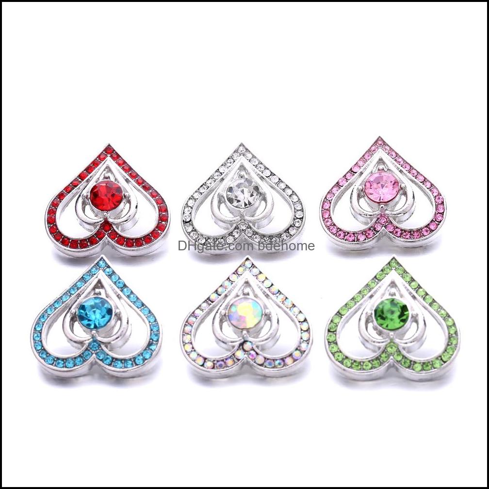 Clasps Hooks Noosa Hollow Heart Ginger Snap Button Jewelry Findings Crystal Chunks Charms 18Mm Metal Lover Snaps Buttons Factory Supp Dheq4