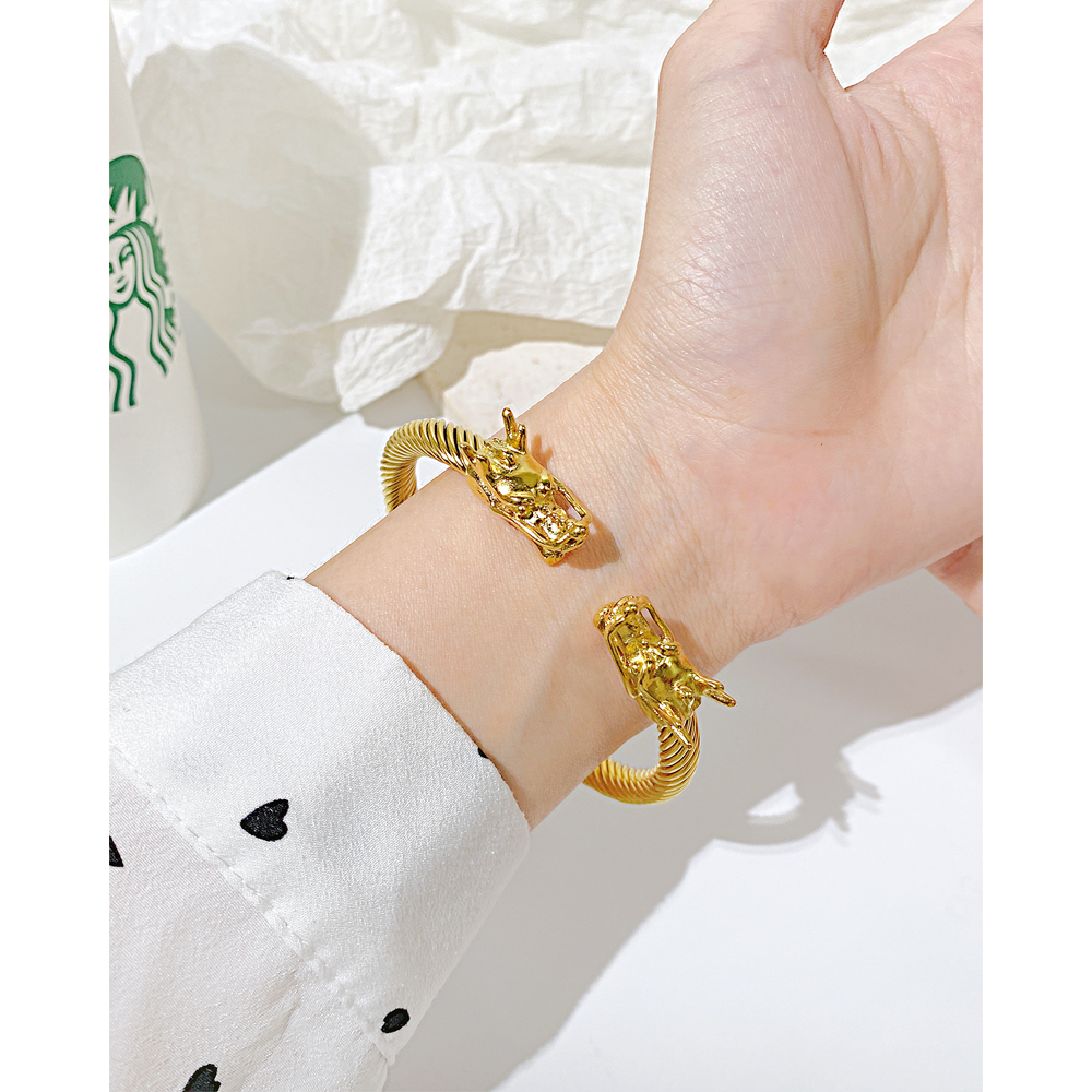 Stainless Steel Dragon End Bangle Cuff Wire Chain Bracelet Personality Hip Hop For Mens jewelry silver gold