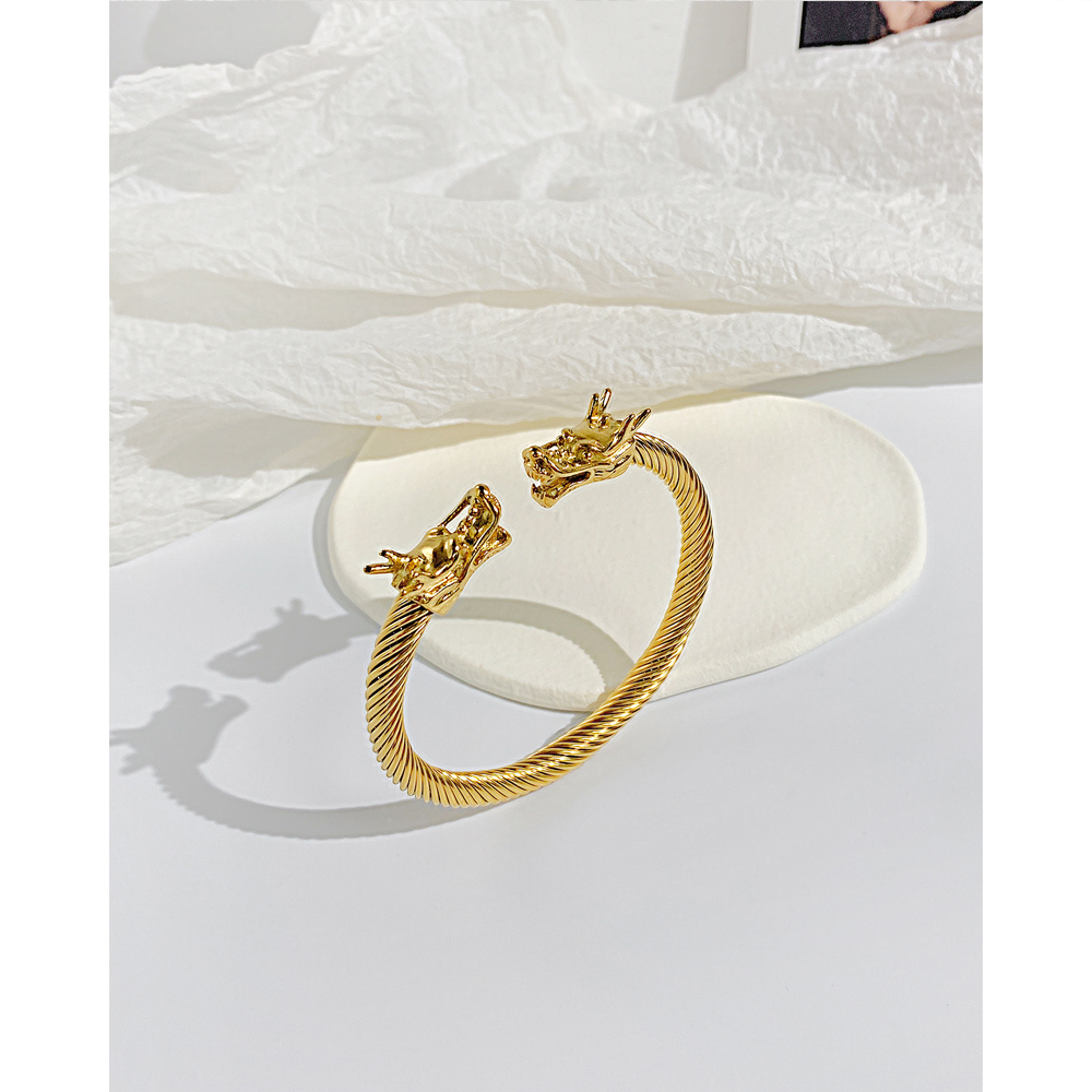 Stainless Steel Dragon End Bangle Cuff Wire Chain Bracelet Personality Hip Hop For Mens jewelry silver gold