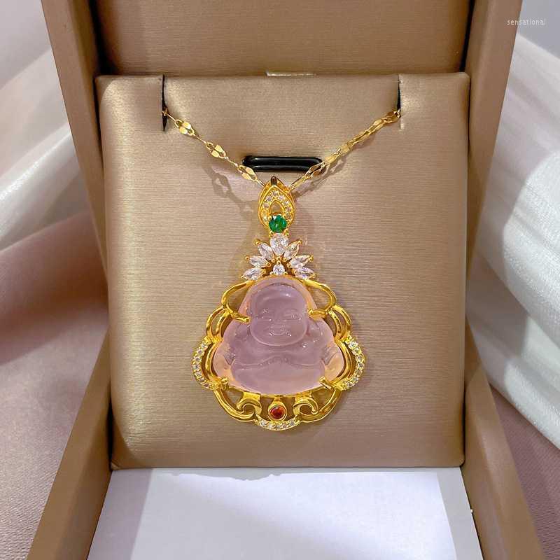 Pendant Necklaces Bling Pink White Buddha Necklace For Women Luxury Engagement Wedding Buddah Female Gifts