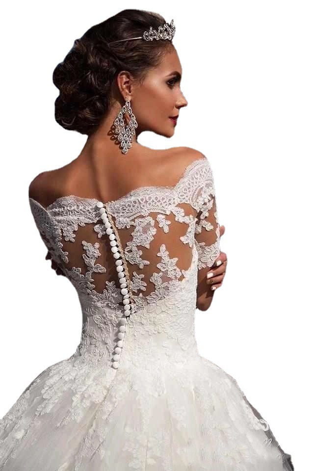 Vintage Ball Wedding Dresses Lace Appliqued Plus Size Dubai Bridal Gown With Cathedral Train 403 6660311