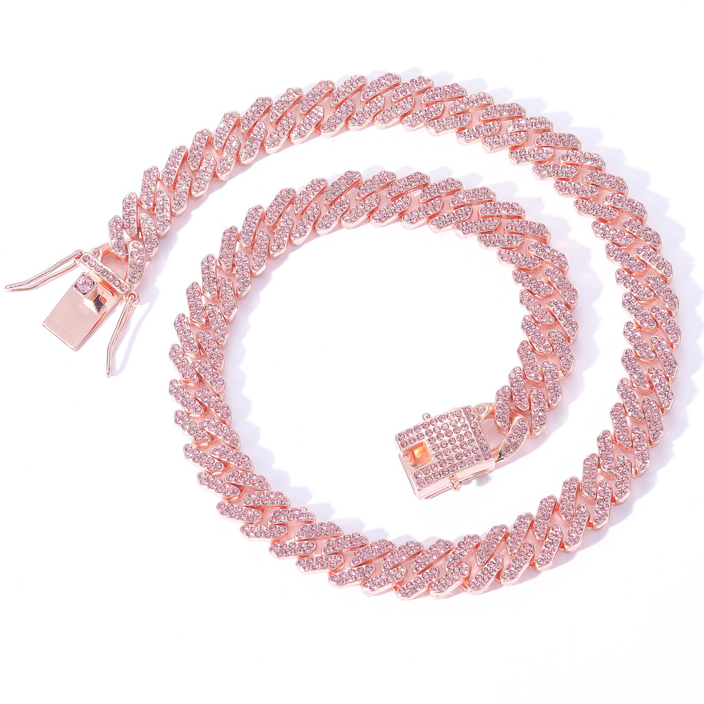 2024 White Gold Fill Hip Hop Cuban Chain Necklace with Sparkg Crystal Pendant - 12MM, Men & Women fffa