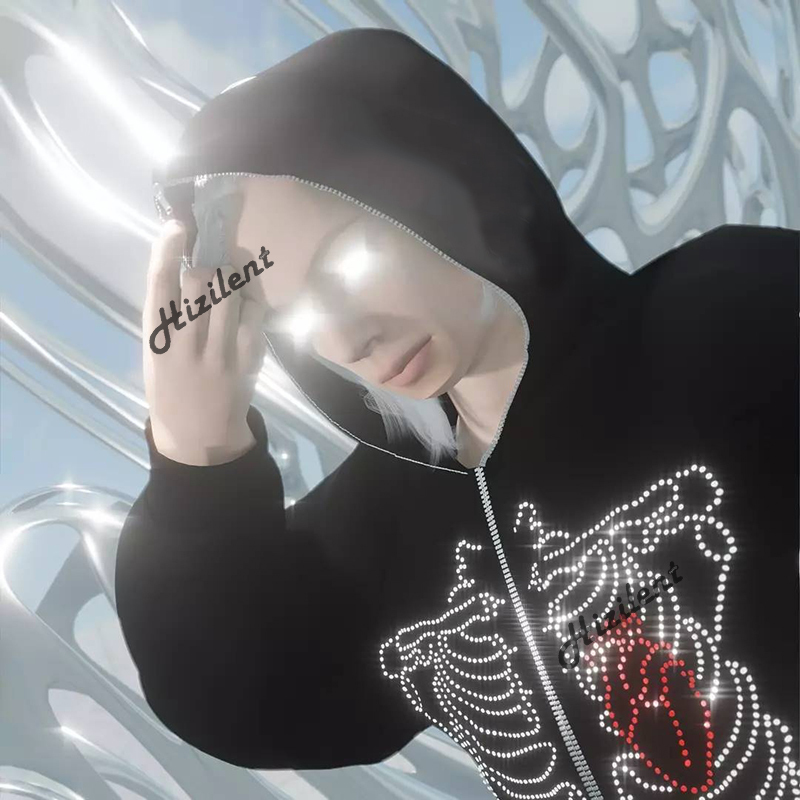 Men's Hoodies Sweatshirts skeleton Print Women Long Sleeve Sweatshirt Hoodis Zipper Loose Oversized cute Streetwear Casual Autumn winter 220826