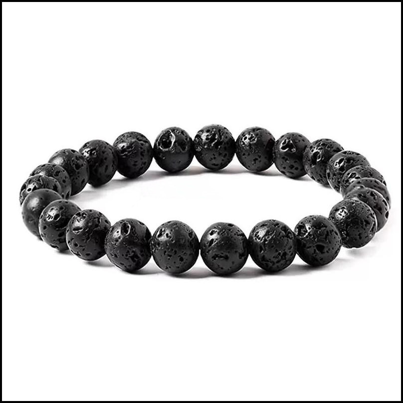 Beaded Strands 8Mm Black Lava Stone Howlite Tigers Eye Bead Braclets Essential Oil Diffuser Bracelet For Women Men Jewelry Drop De