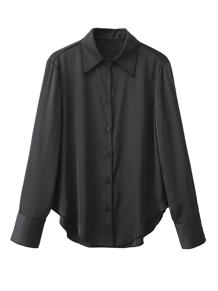 Women's Sleep Lounge Spring Satin Texture Loose Sleepwear Women's Silk Black Pajamas Set 2 Pieces Long Sleeve Pants Casual Pijamas Women Hom