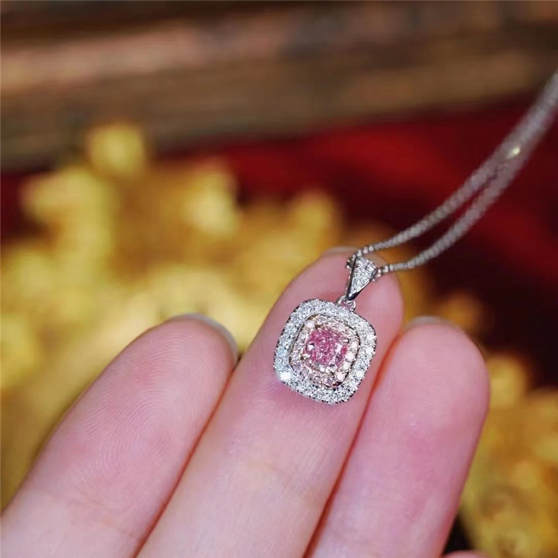 Choucong Brand Square Pendant Luxury Jewelry 925 Sterling Silver Pink Sapphire CZ Diamond Gemstoes Party Women Wedding Clavicle Necklace For Lover Gif
