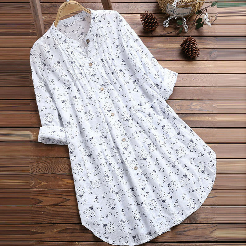 Women's Blouses Shirts Plus Size Boho Shirts Women Long Sleeve Floral Print Kaftan Baggy Long Blouse Tops Beach Casual Tunic Shirt 3XL 220826