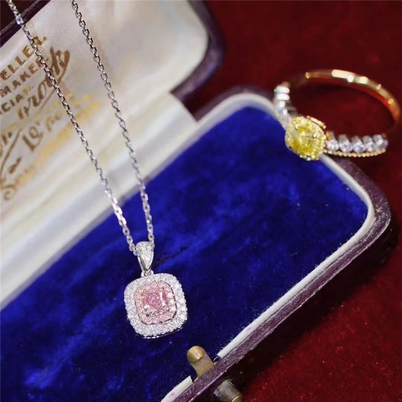 Choucong Brand Square Pendant Luxury Jewelry 925 Sterling Silver Pink Sapphire CZ Diamond Gemstoes Party Women Wedding Clavicle Necklace For Lover Gif
