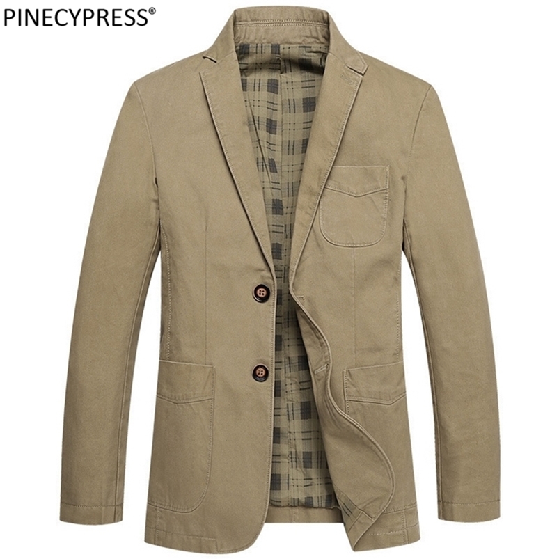 Men's Suits Blazers 100% Cotton Men Suit Jacket Buttons Pockets Khaki Green Black Casual Street Wear Spring Autumn Male Outwear Slim Man Blazer 2