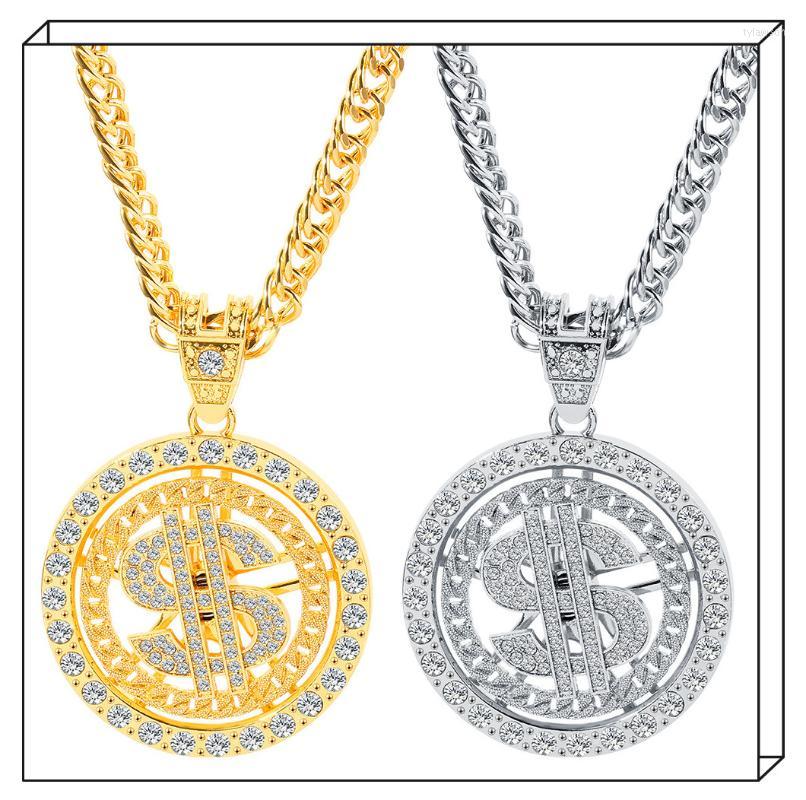 Pendant Necklaces Dollar Necklace With Rhinestone Rotatable Hip Hop Personality U.S Sign Tag Lucky Wealth Fortune